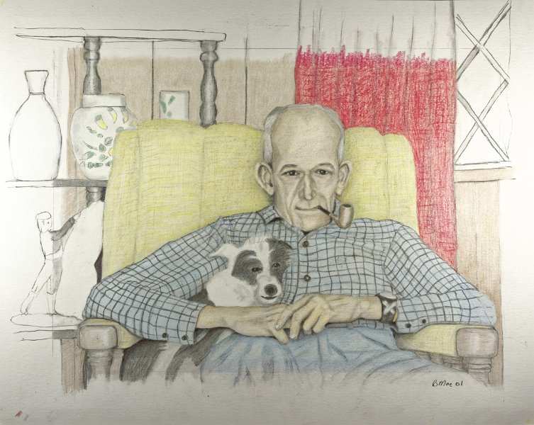 Bill McLeod Drawings-29.jpg - My Dad and his dog Bandit